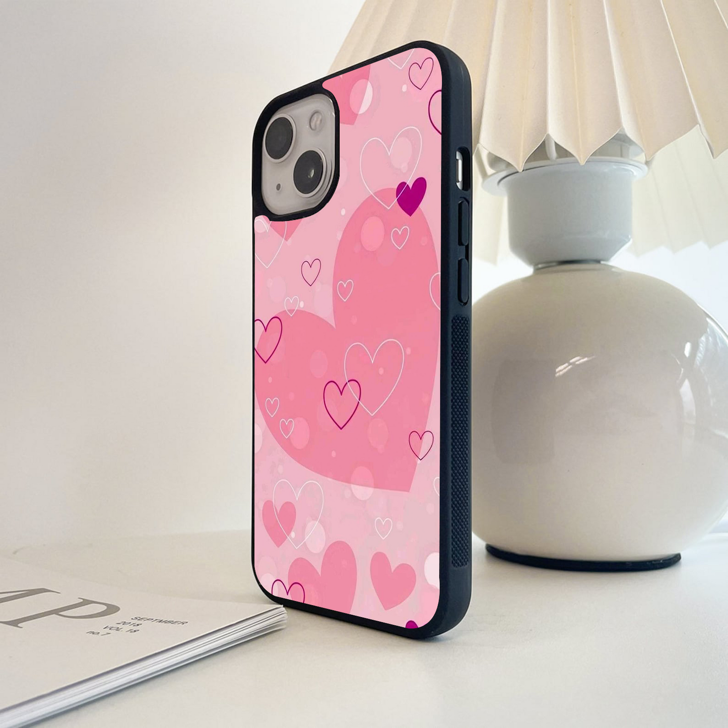 Pink Hearts Glass Case