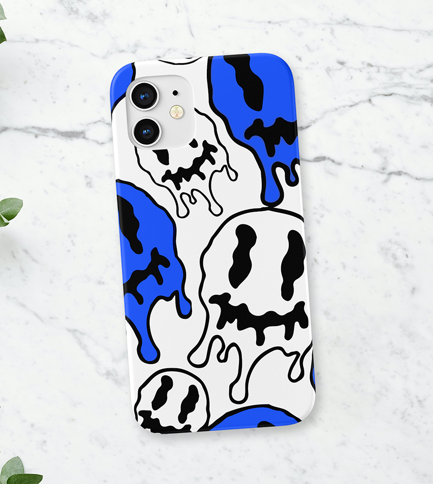 Spooky Skull Head-Blue/White Slim Case Cover With Same Design Holder