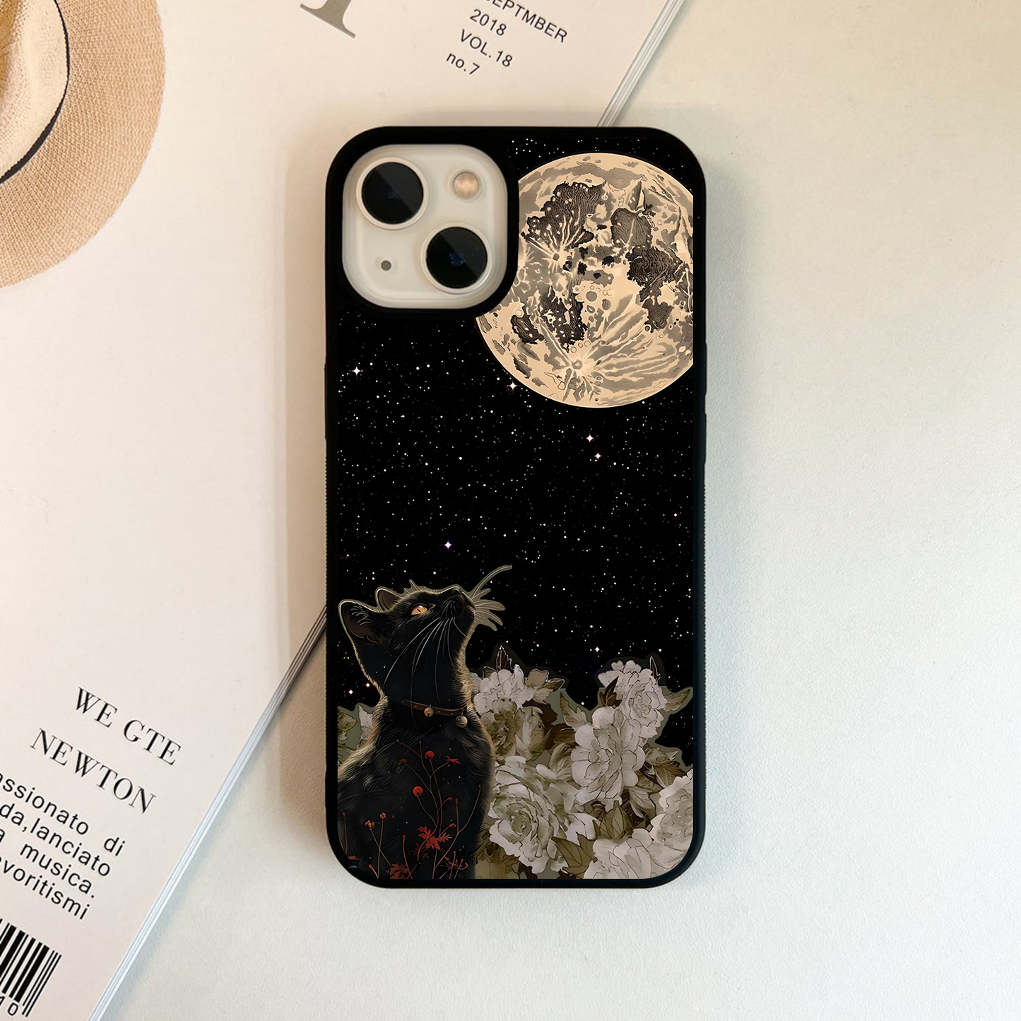 Minimal space cat Glass Case