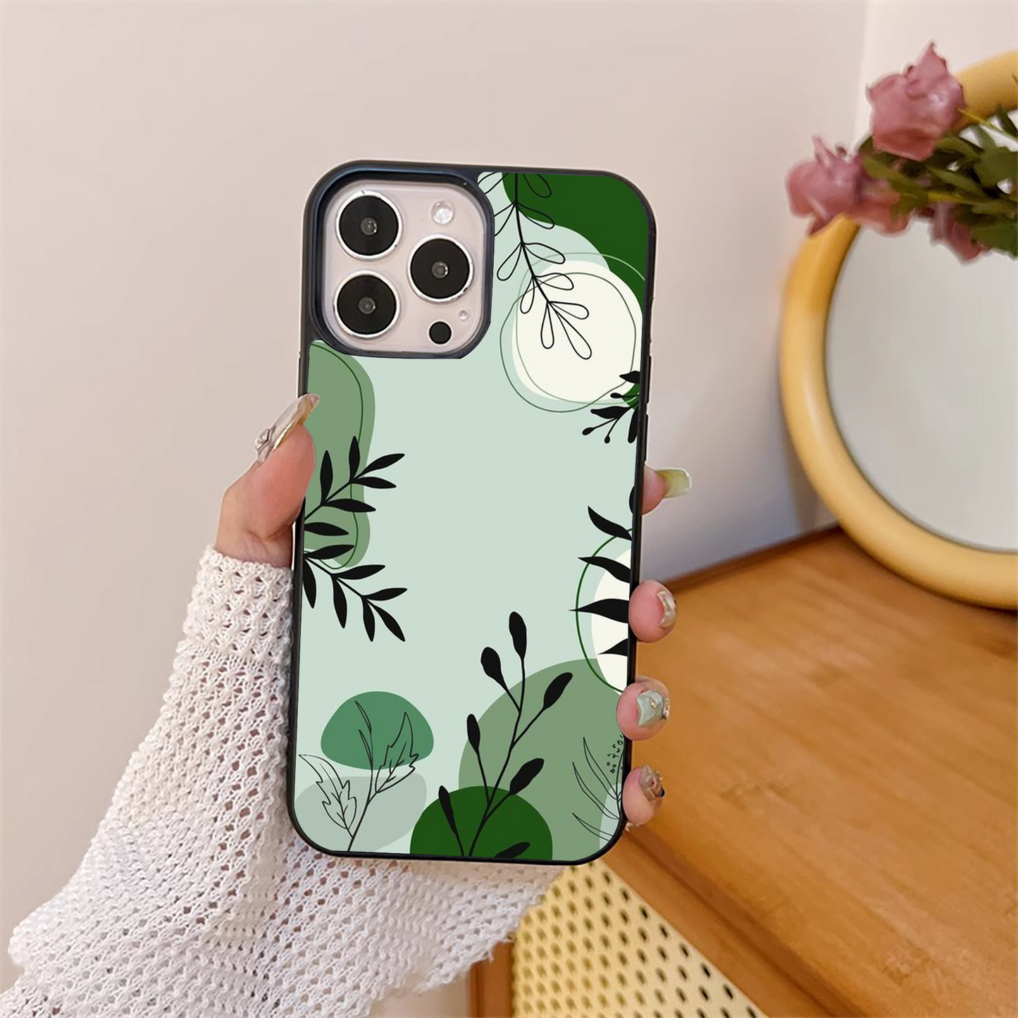 Penguin Abstract Green flower Glass Case