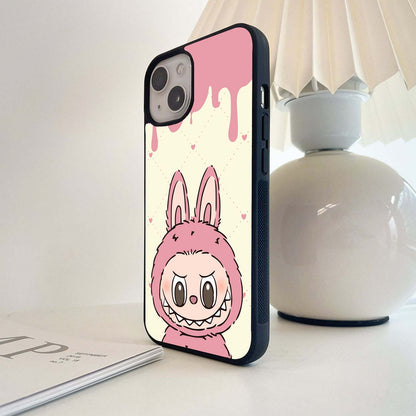 Pink Cute Labubu Glass Case