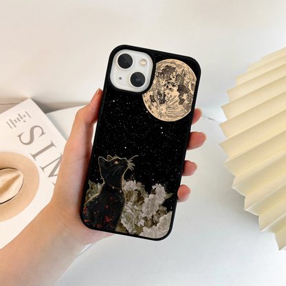 Minimal space cat Glass Case