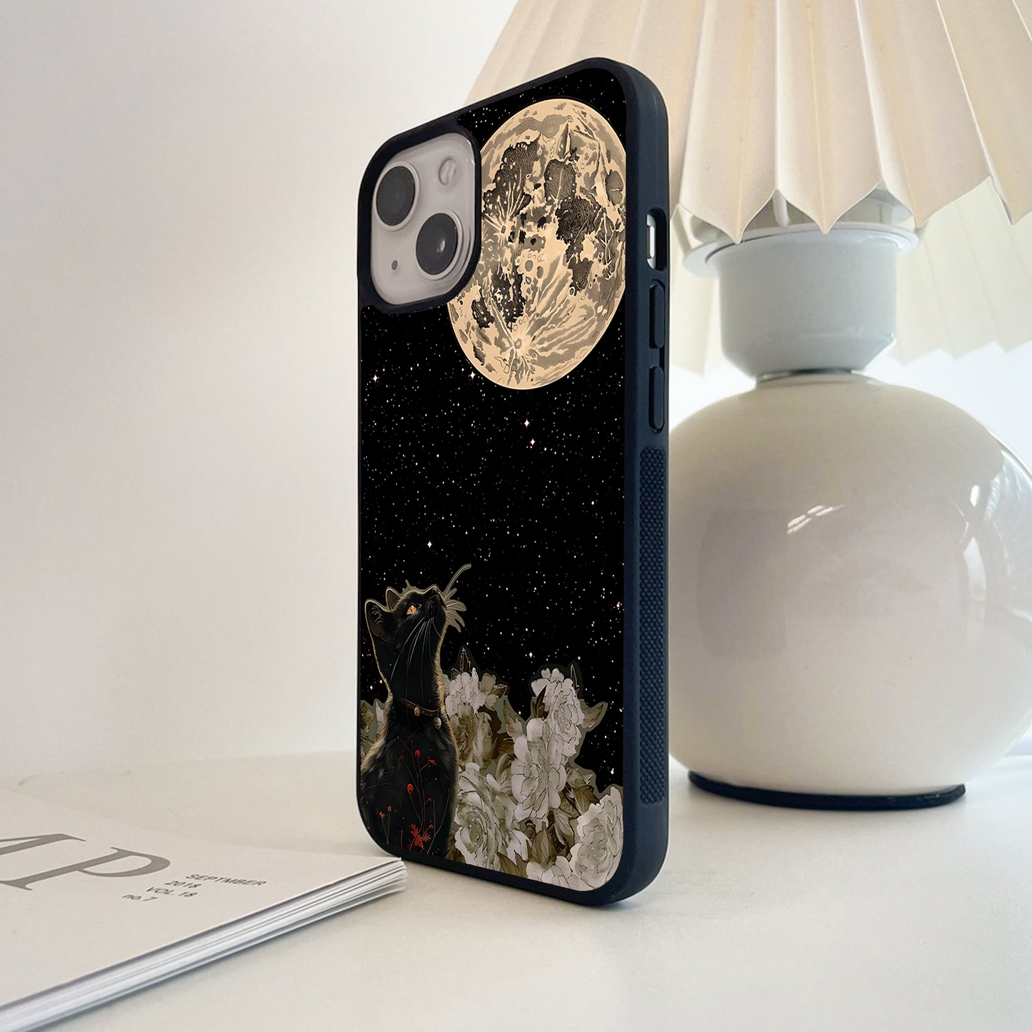 Minimal space cat Glass Case