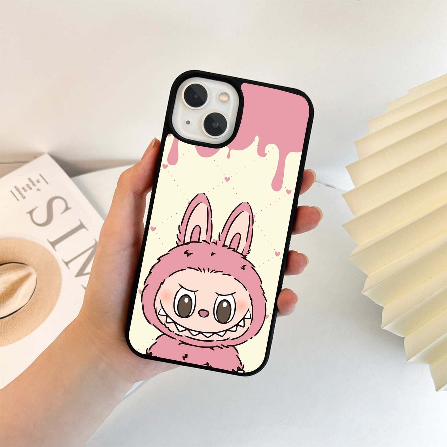 Pink Cute Labubu Glass Case