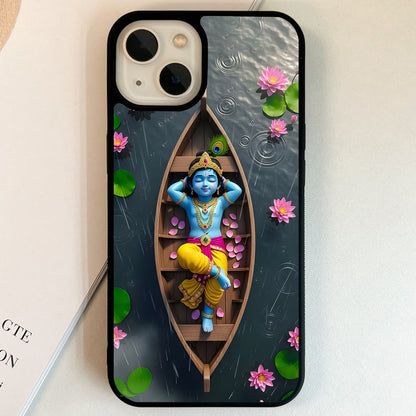 Little Krishna Lotus Boat Glass Case