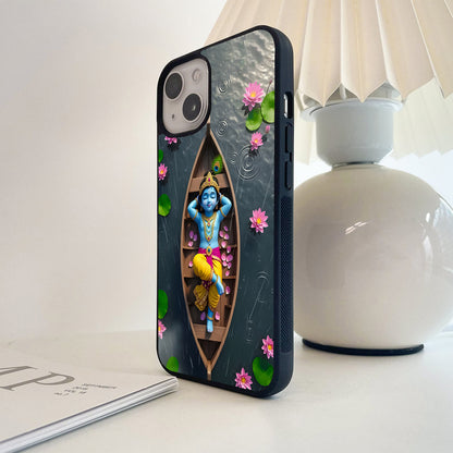 Little Krishna Lotus Boat Glass Case
