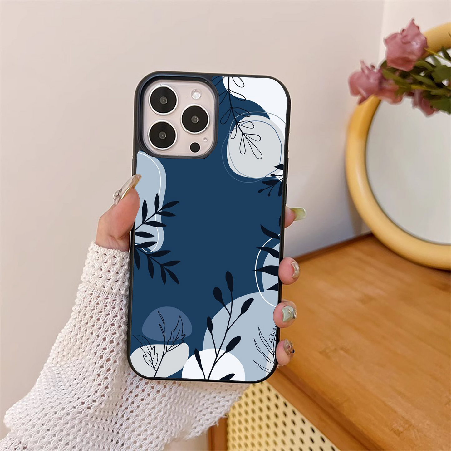 Penguin Abstract Blue Flower Glass Case