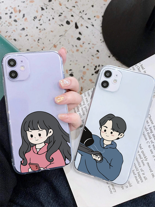 Cute Caring Couple Custom Name Clear Silicon Case Cover