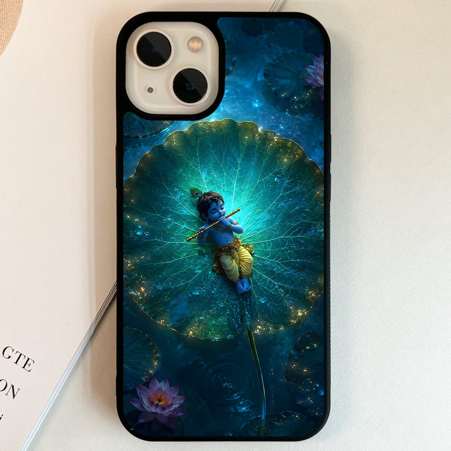 Little Krishna Lotus Glass Case