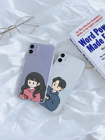 Cute Caring Couple Custom Name Clear Silicon Case Cover