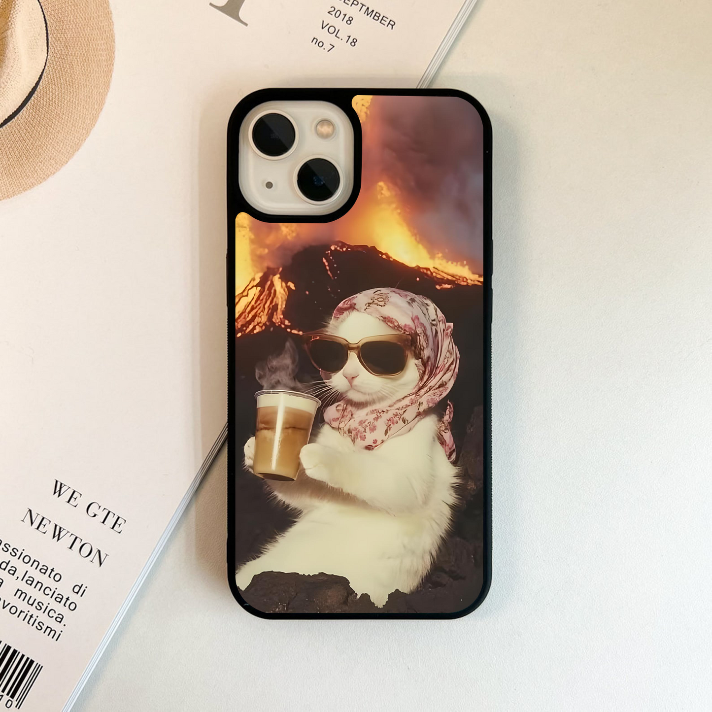 Volcano Coffee Cat Glass Case