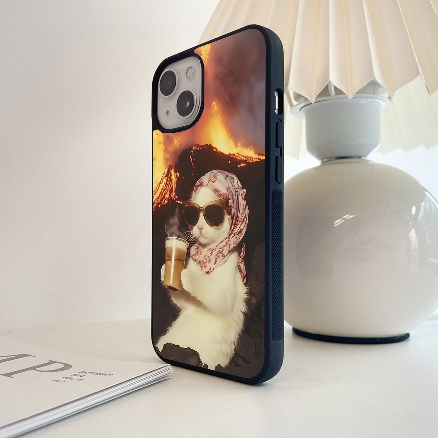 Volcano Coffee Cat Glass Case