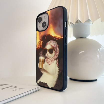 Volcano Coffee Cat Glass Case