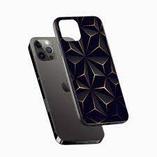 Black With Golden Lines Pattern Glass Case