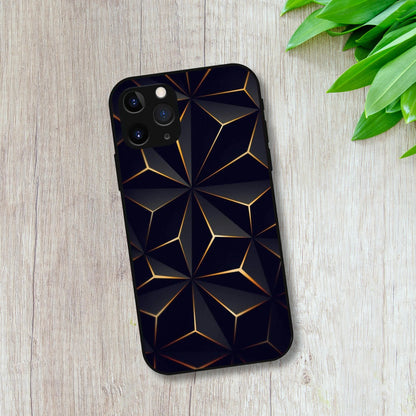 Black With Golden Lines Pattern Glass Case