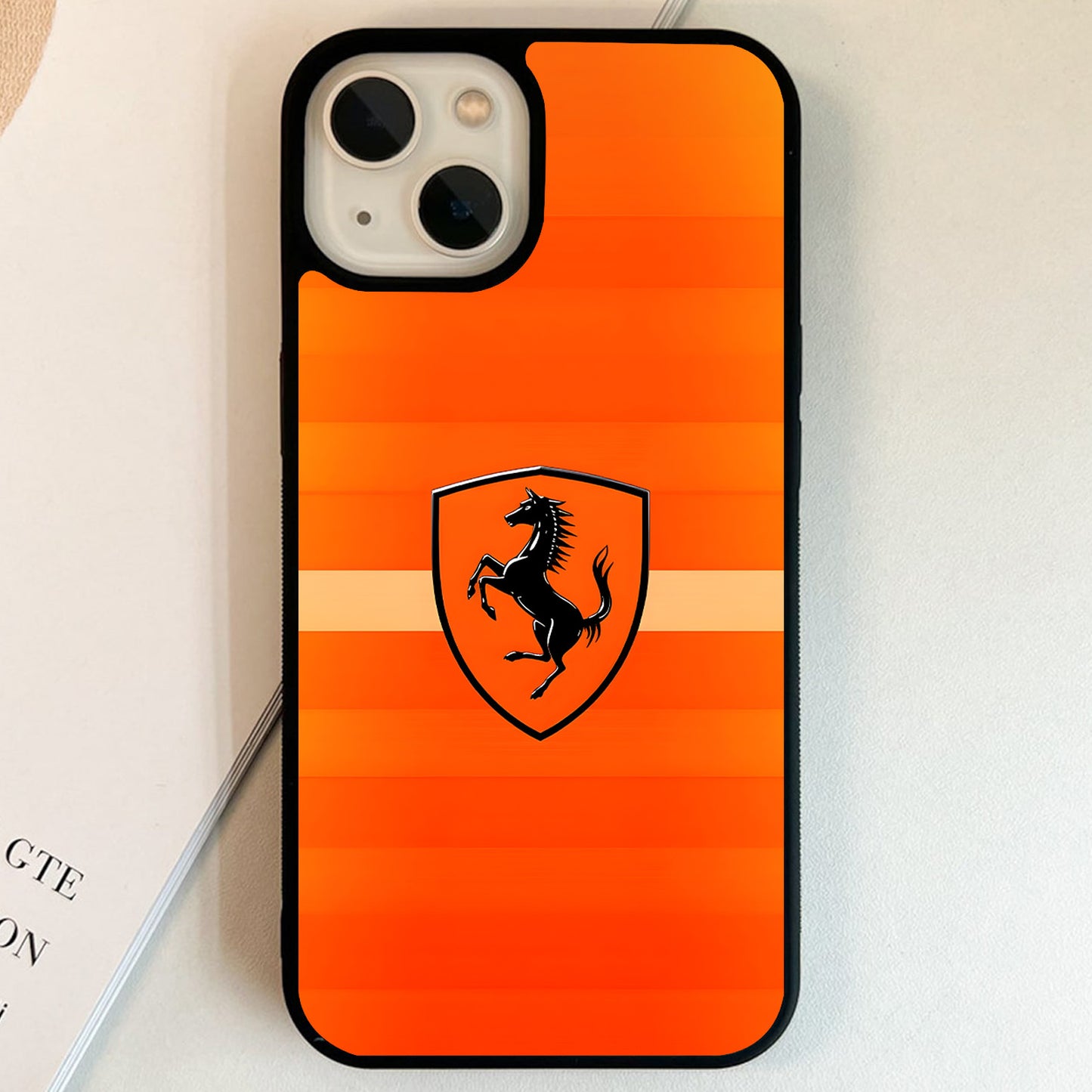 Ferrari Orange Horse Shield Glass Case