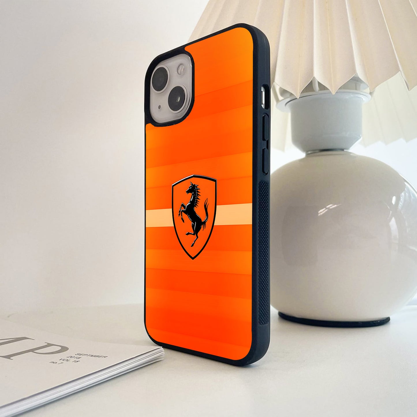 Ferrari Orange Horse Shield Glass Case