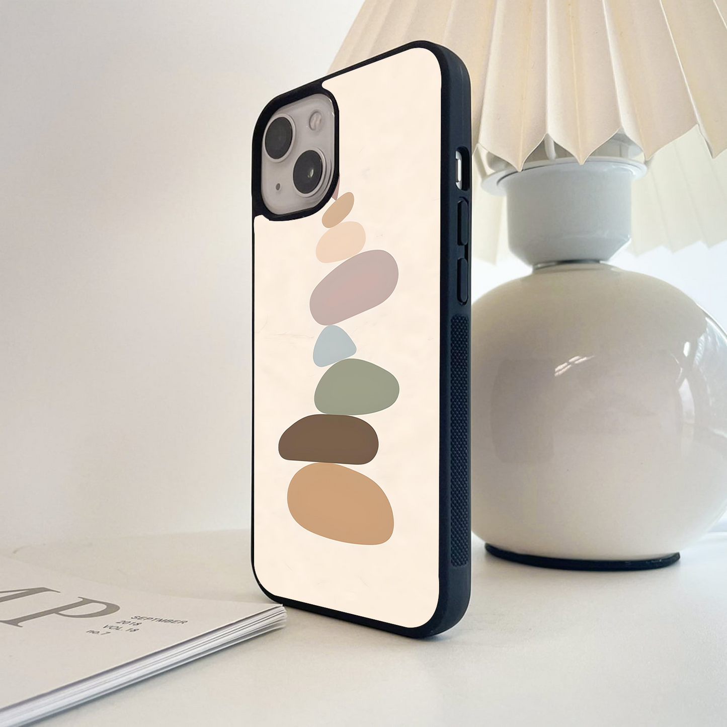 Stacked Pebbles With Heart  Glass Case