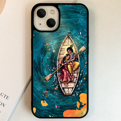 Radha Krishna Boat Romance Glass Case
