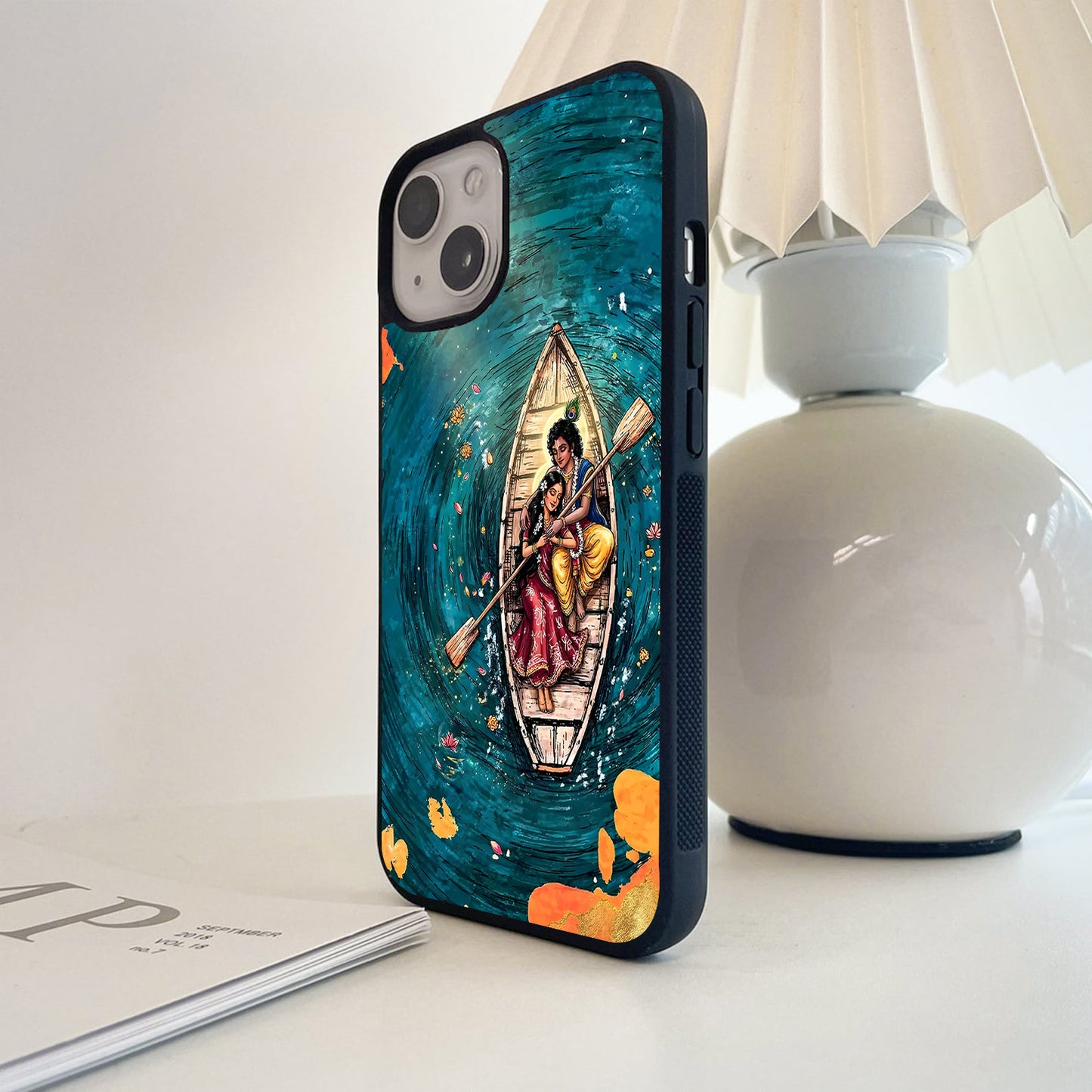Radha Krishna Boat Romance Glass Case