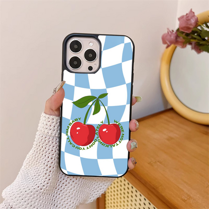 Cherry With Blue Checker Pattern Glass Case