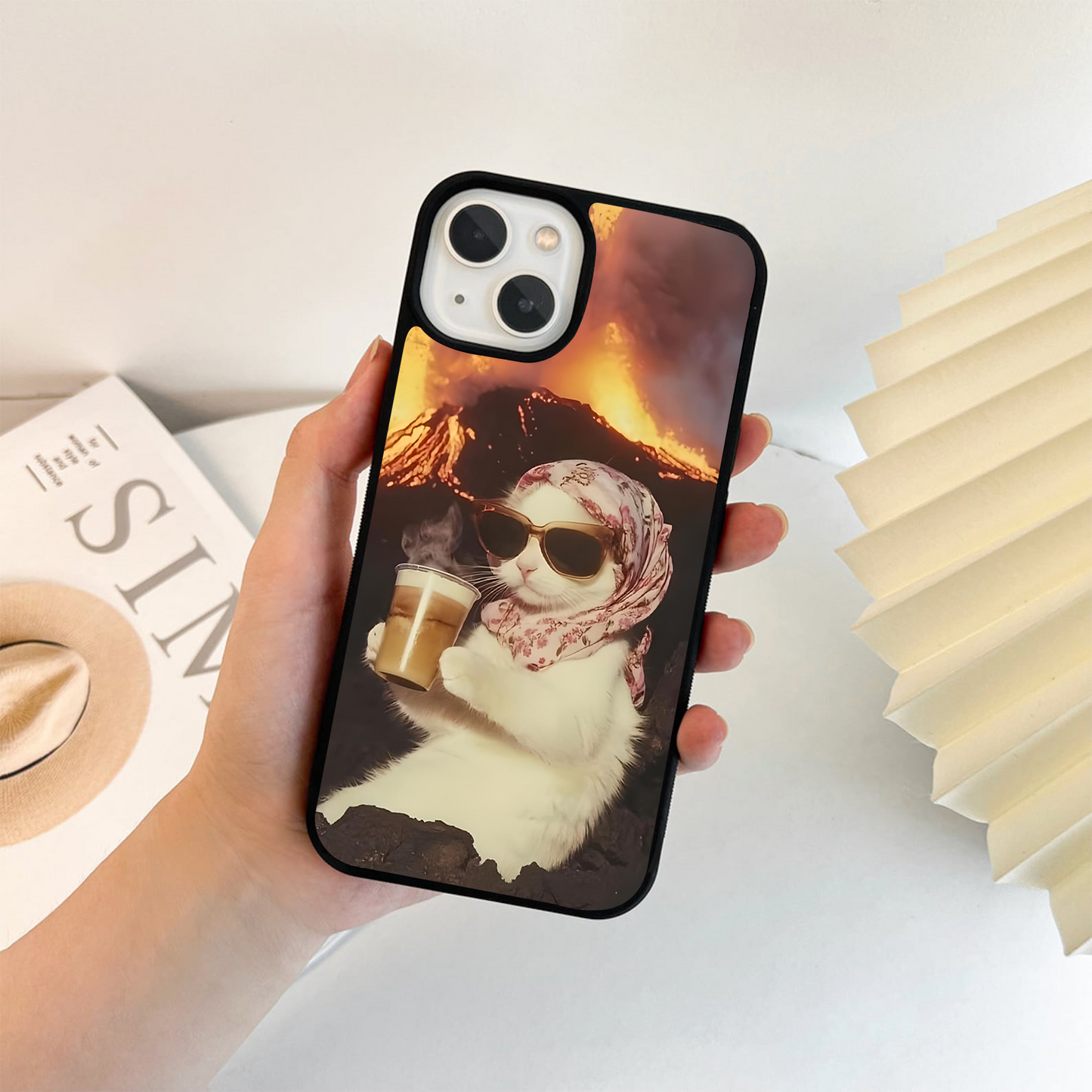 Volcano Coffee Cat Glass Case