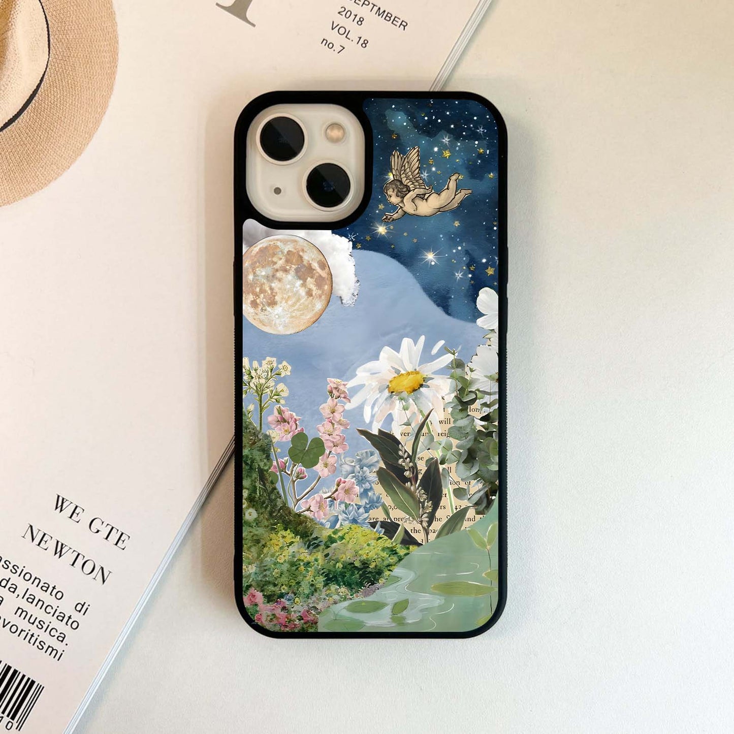 Angel under starlit floral Glass Case