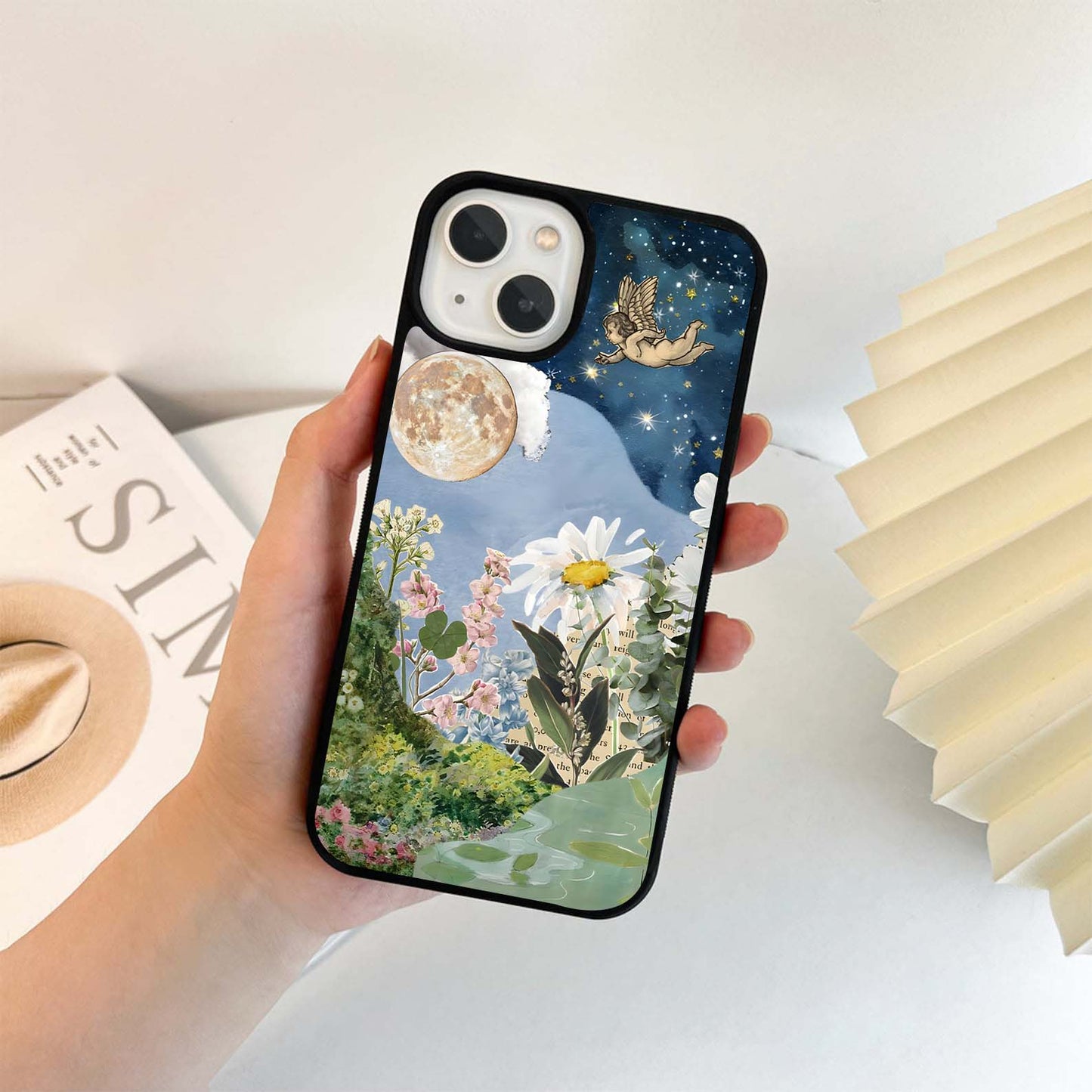 Angel under starlit floral Glass Case