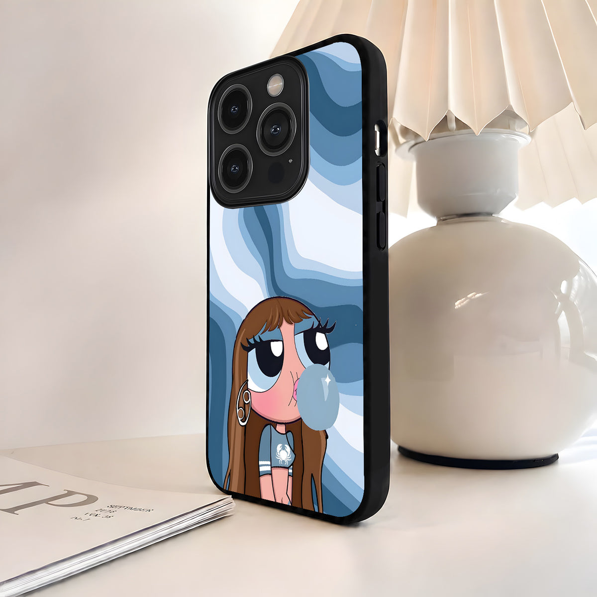 Blue Bubble Girl Glass Case