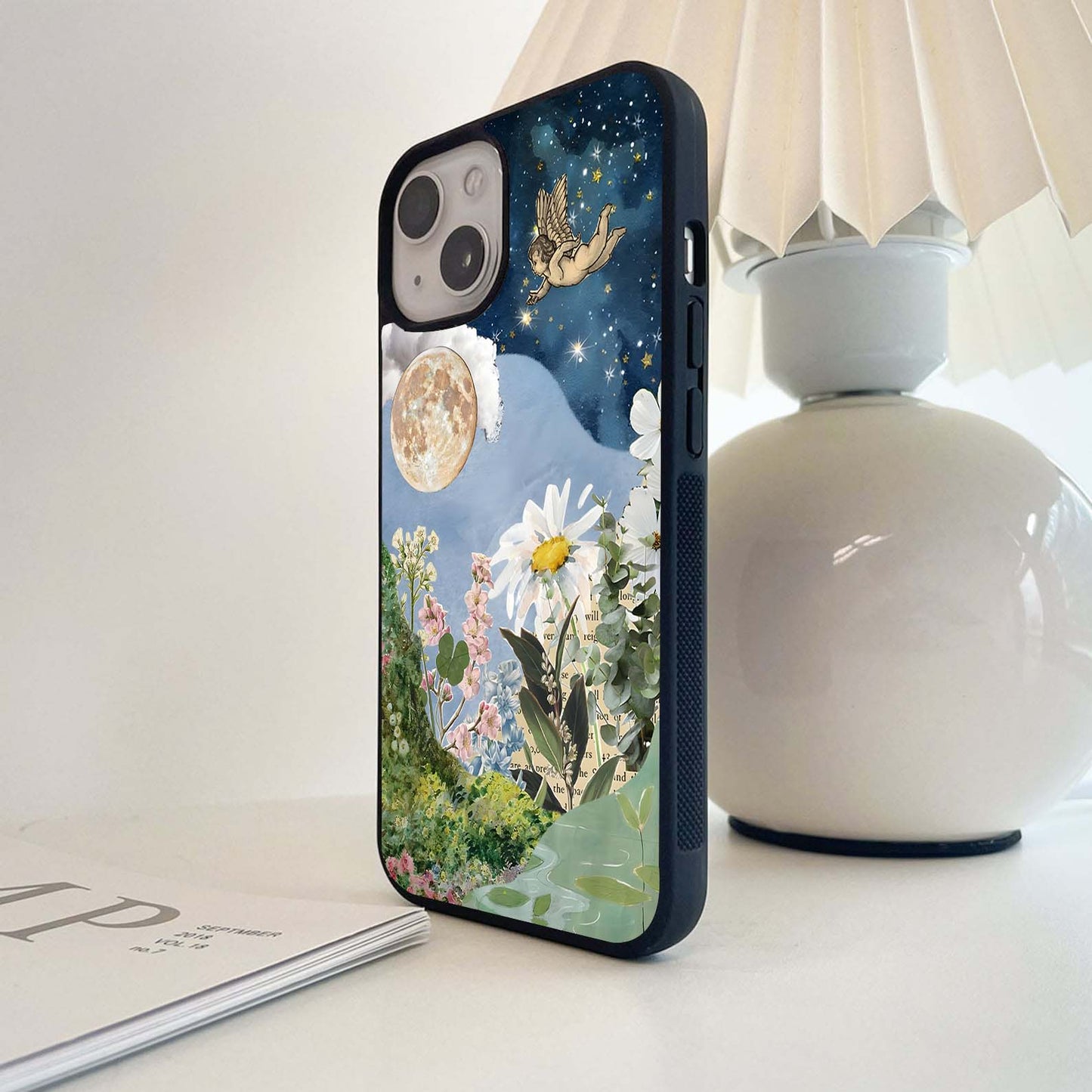 Angel under starlit floral Glass Case