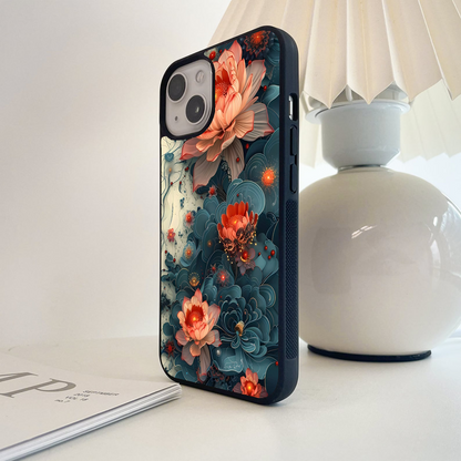 Aqua Lotus Bloom Glass Case
