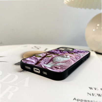 Lavender Cat Whimsy Glass Case