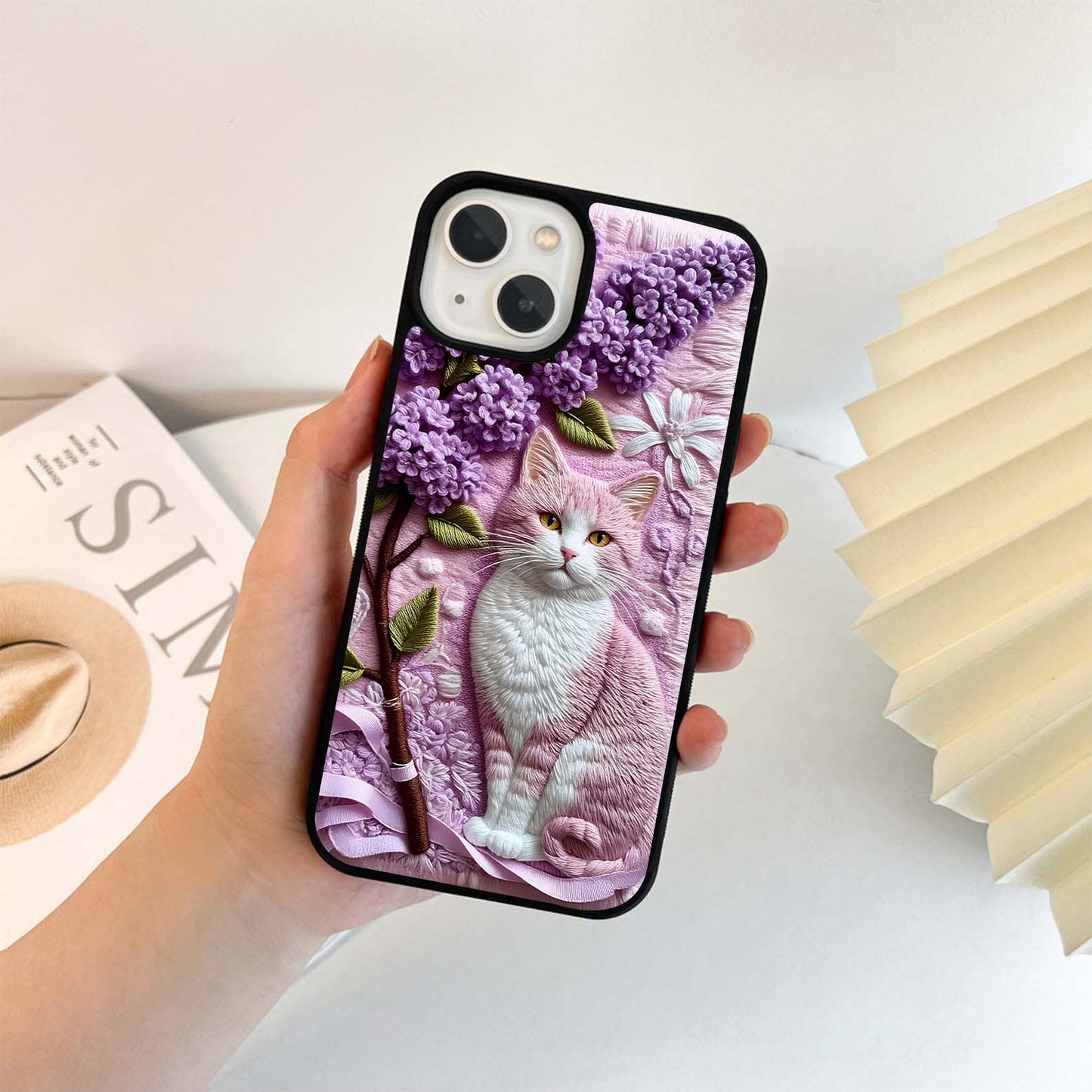 Lavender Cat Whimsy Glass Case