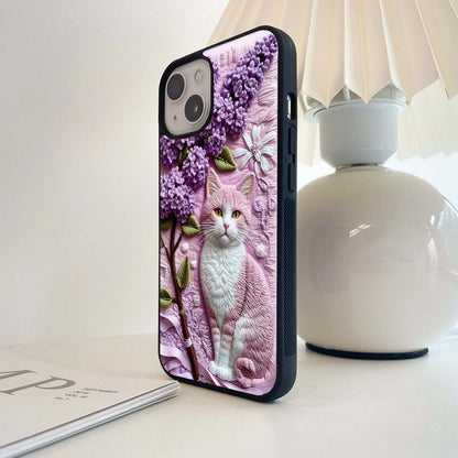 Lavender Cat Whimsy Glass Case
