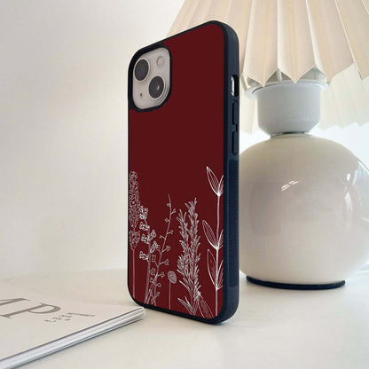 Crimson Botanical Sketch Glass Case