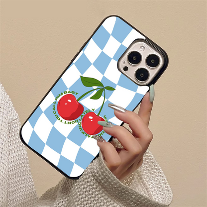 Cherry With Blue Checker Pattern Glass Case