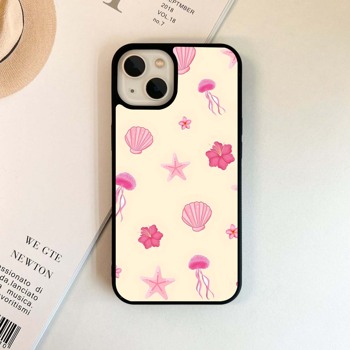 Pink Sea-Themed Icons Glass Case