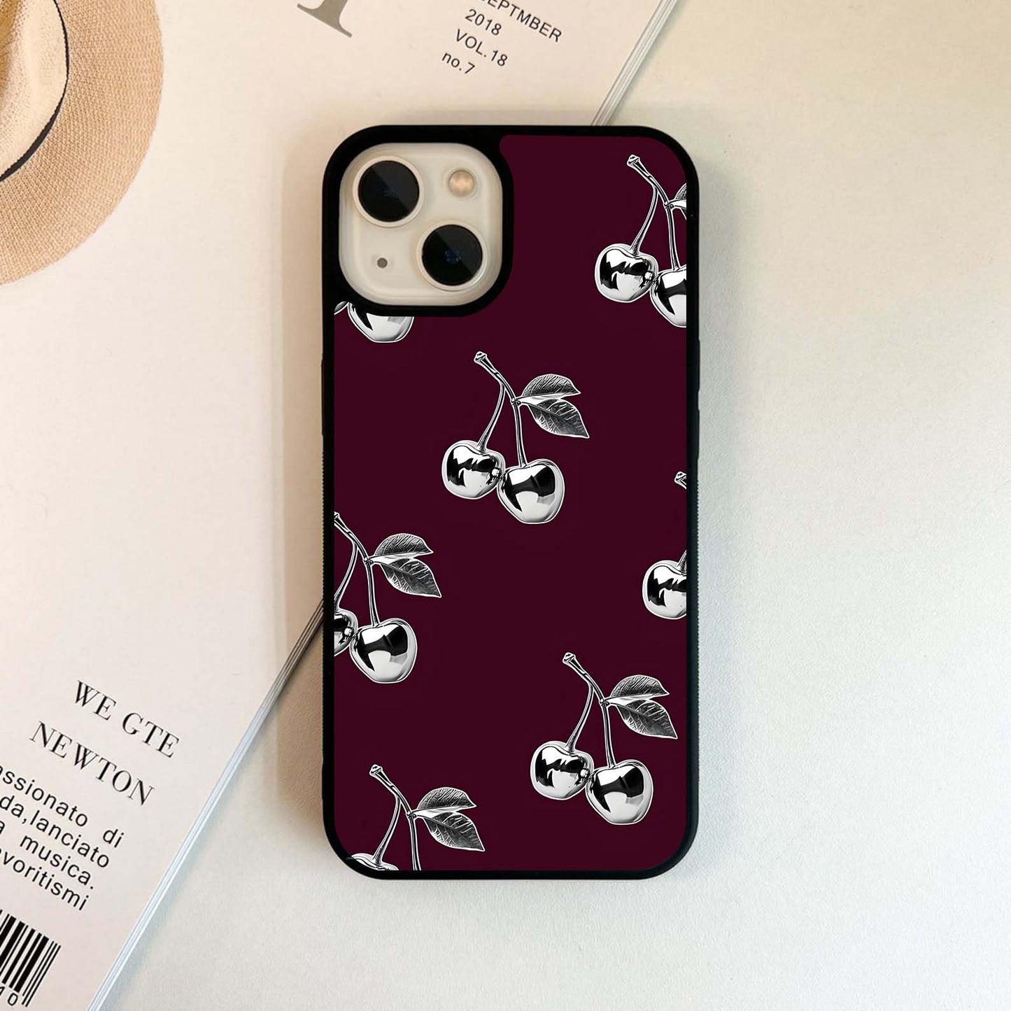 Silver Cherry pattern Glass Case