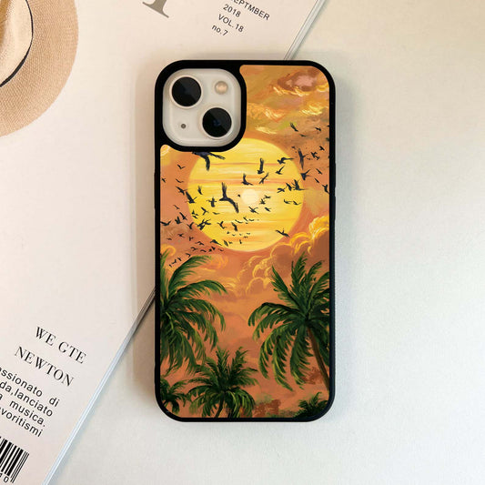 Golden Palm Scenery Glass Case