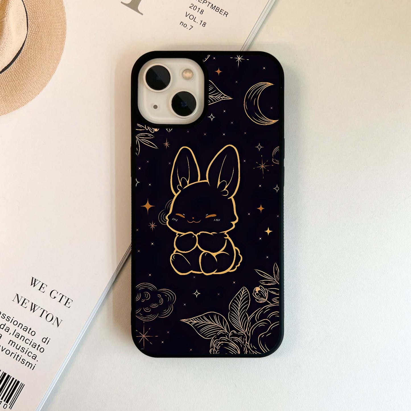 Floral Bunny Art Line Glass Case