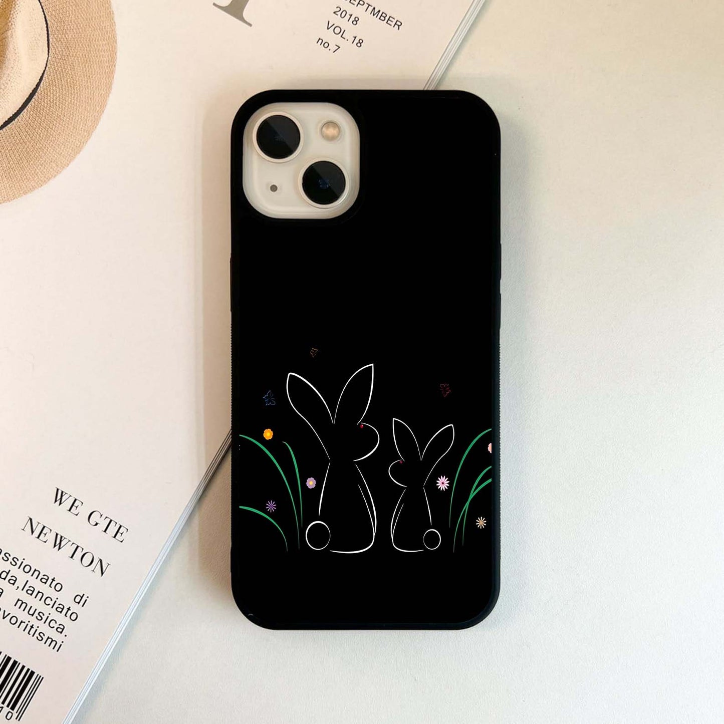 Bunny Silhouettes on Black Glass Case