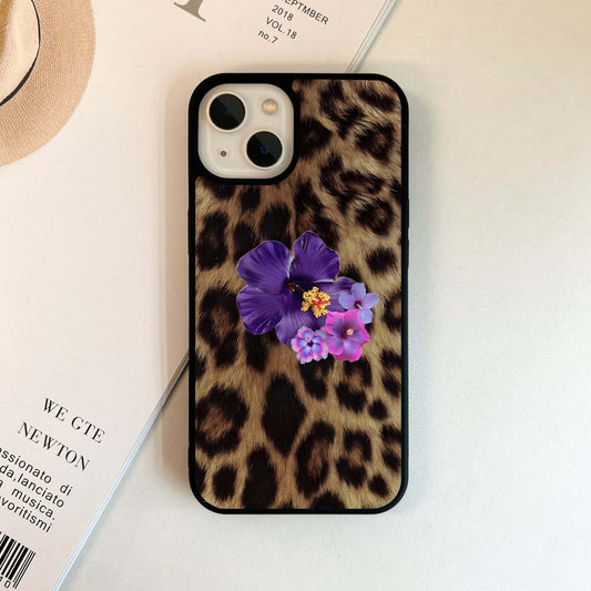Flowers With Leopard Background Glass Case