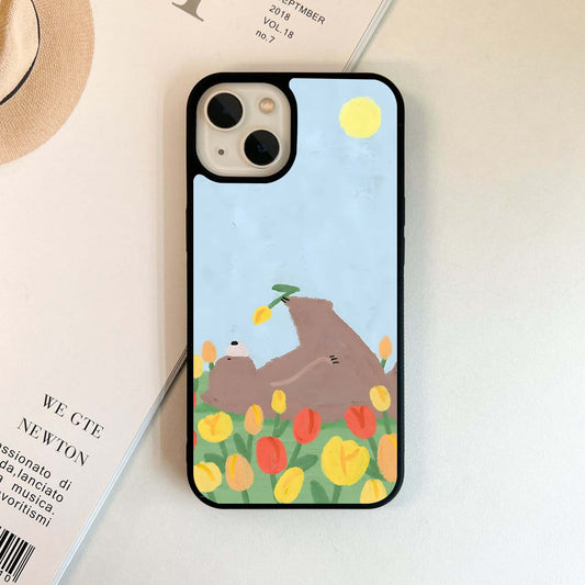 Floral Lazy Bear Glass Case