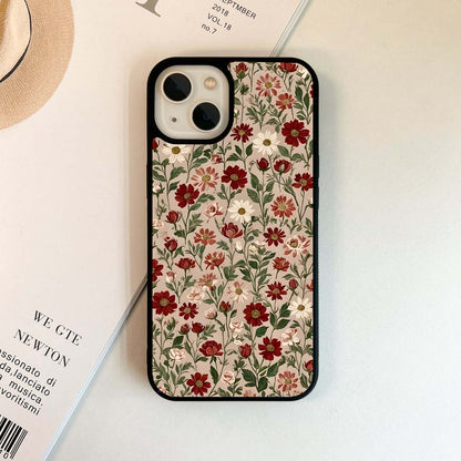 Biege Flower With Leaf Glass Case