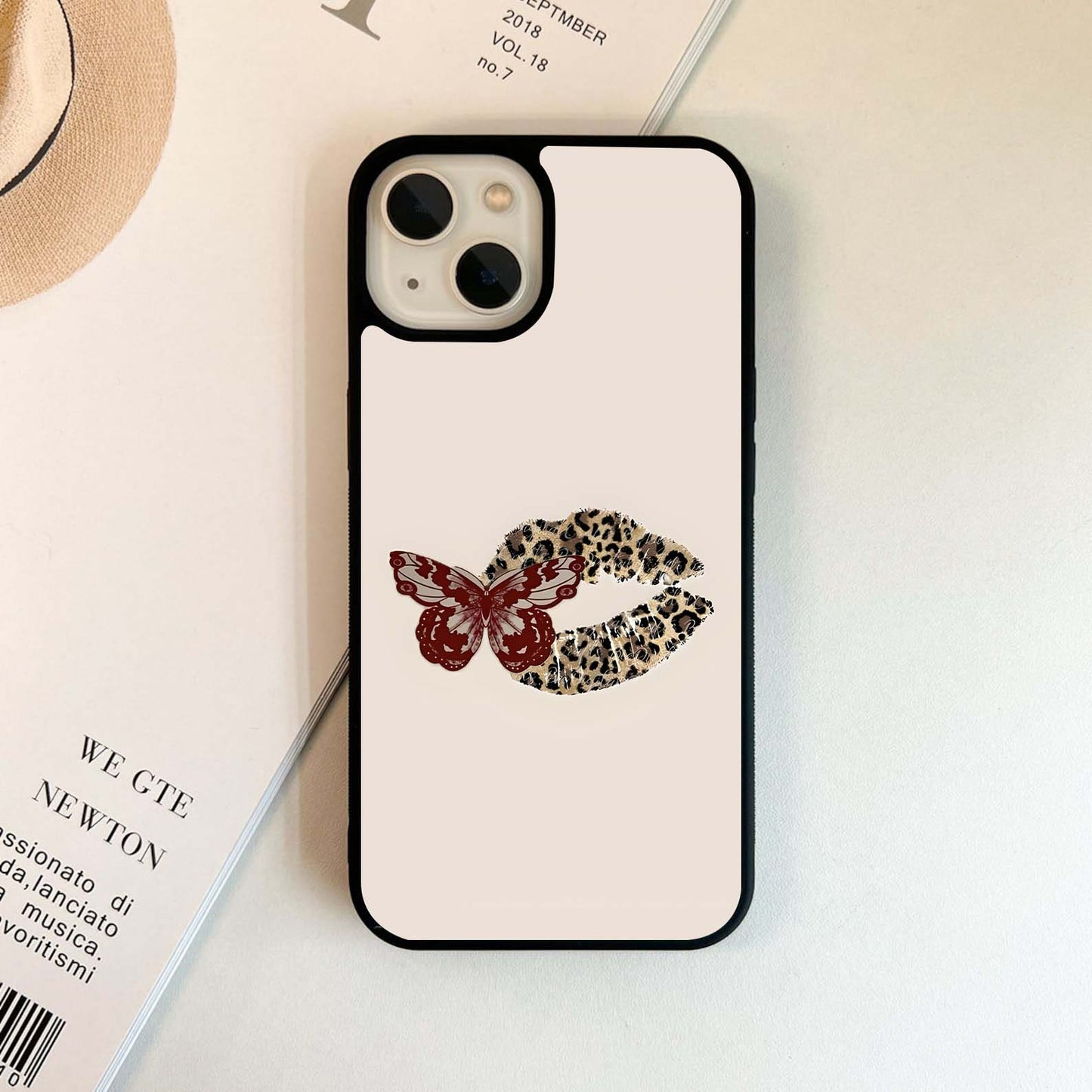 Lips With Butterfly Glass Case
