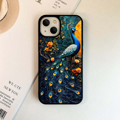 Peacock with Yellow Moon Glass Case