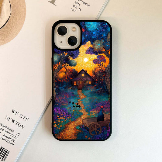 Vibrant Cottage in Magical Forest Glass Case