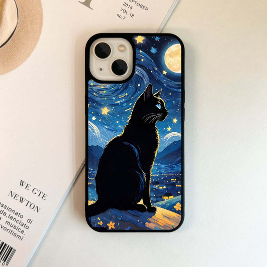 Black Cat & Starry Night Sky Glass Case