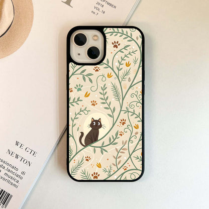 Leafy Cat Pattern Glass Case