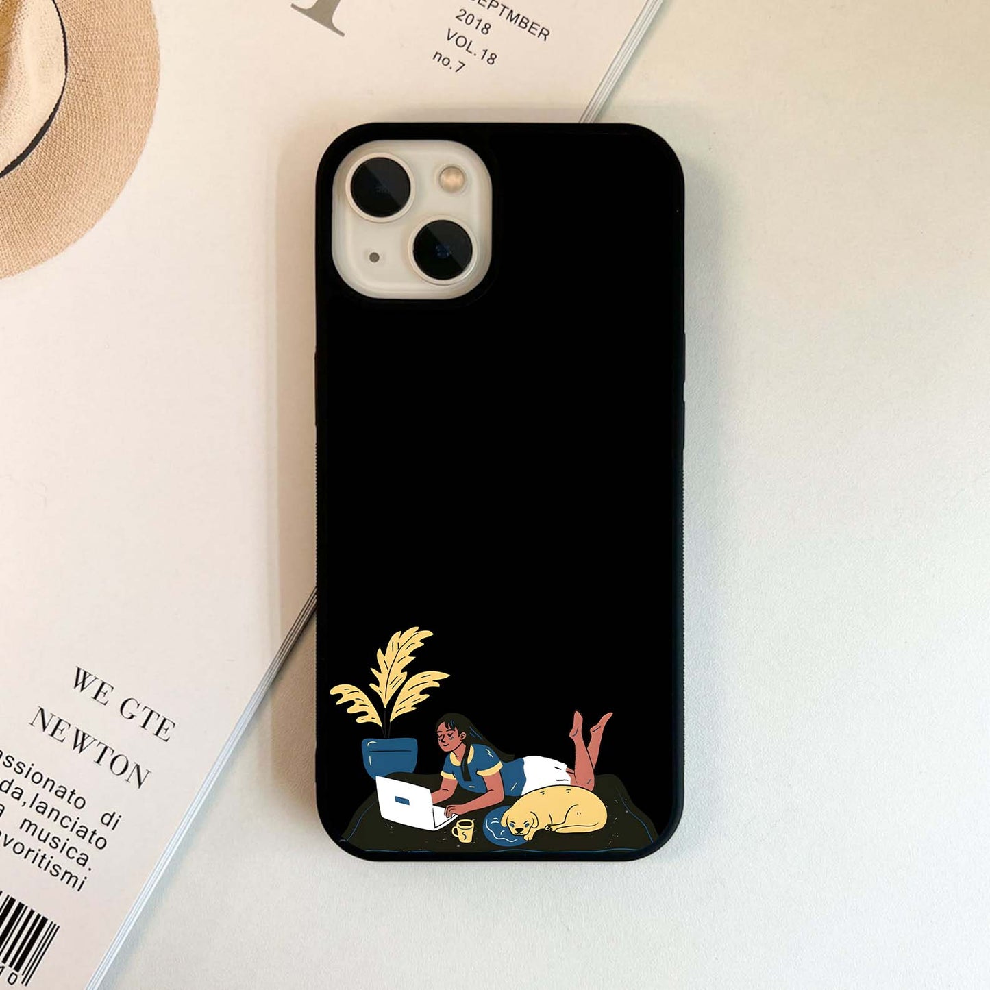 Girl on Laptop with Dog Glass Case